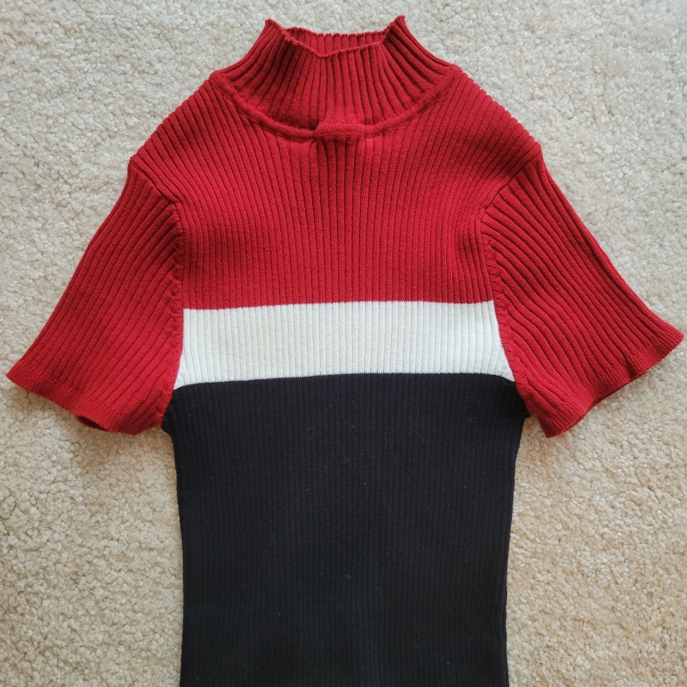 Mock neck color block sweater dress